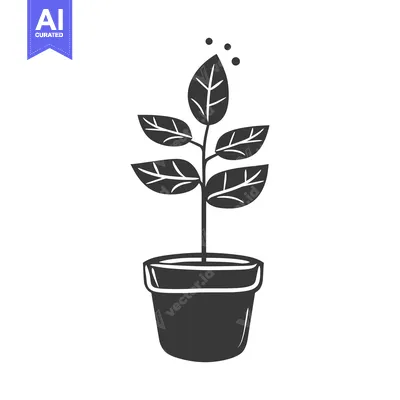 Aset desain premium: A Simple Black and White Drawing of a Potted Plant