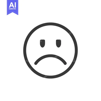 Aset premium populer: A simple black and white emoticon depicting sadness