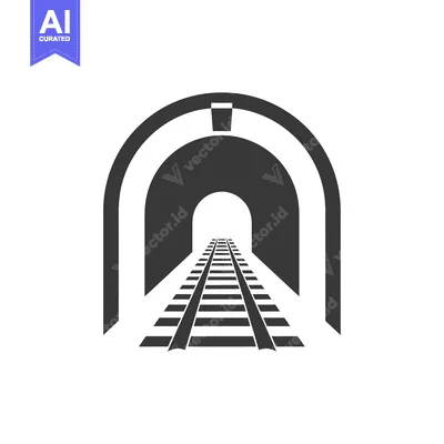 Premium design asset: A Simple Black and White Icon Depicting a Tunnel with Railway Tracks