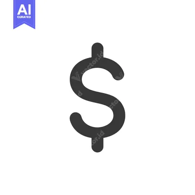 Aset desain premium: A simple black and white icon depicting the US dollar symbol