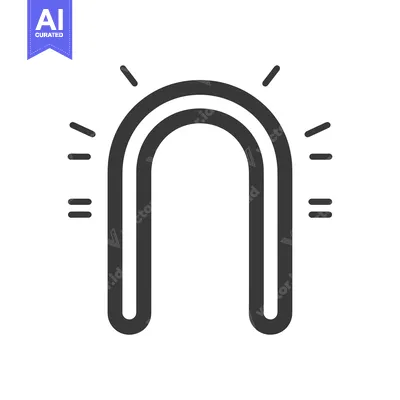 A simple black and white icon of a magnet with a glowing effect
