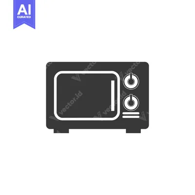 Aset premium populer: A simple black and white icon of a microwave oven