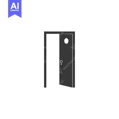 A simple black and white icon of an open door