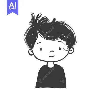 Aset desain premium: A Simple Black and White Illustration of a Boy with Short Hair