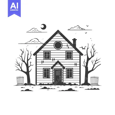 Aset premium populer: A Simple Black and White Illustration of a House with Trees