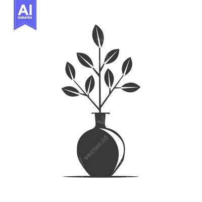 Aset desain premium: A Simple Black and White Illustration of a Plant in a Vase