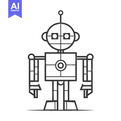 Aset premium populer: A simple black and white illustration of a robot with a square torso a