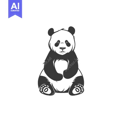 Aset premium populer: A Simple Black and White Illustration of a Sitting Panda