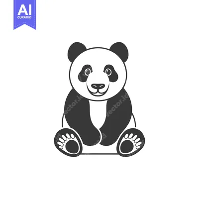 Aset desain premium: A Simple Black and White Illustration of a Sitting Panda