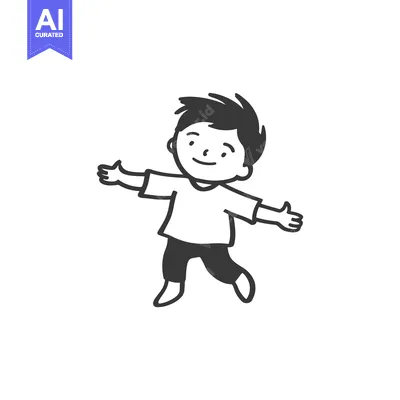 Popular premium asset: A Simple Black and White Illustration of a Smiling Boy with Arms Outst