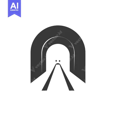 Aset desain premium: A Simple Black and White Illustration of a Tunnel Entrance with Two La