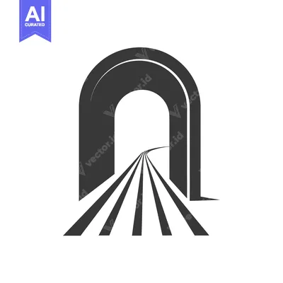 Aset desain premium: A Simple Black and White Illustration of a Tunnel with a Road Leading