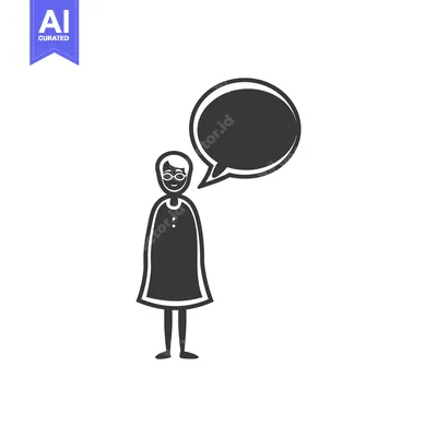Aset desain premium: A simple black and white illustration of a woman with a speech bubble
