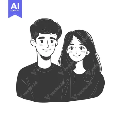 Aset desain premium: A Simple Black and White Illustration of a Young Couple