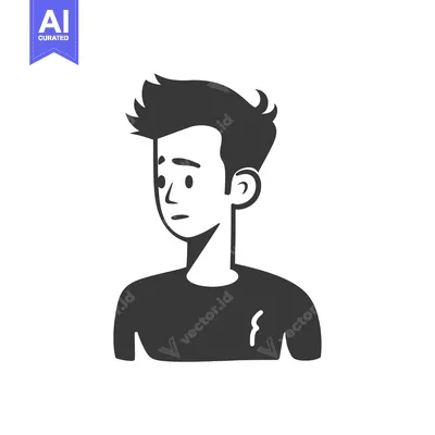 Premium design asset: A Simple Black and White Illustration of a Young Man with a Worried Ex