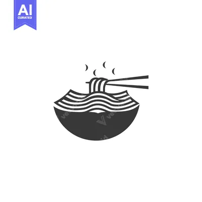 Aset premium populer: A Simple Black and White Illustration of Ramen Noodles in a Bowl with