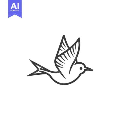 Aset premium populer: A simple black and white line drawing of a bird in flight.