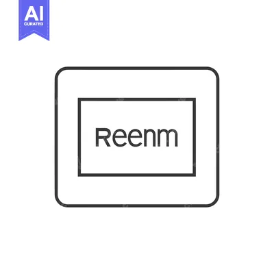Aset desain premium: A simple black and white line drawing of a frame with the word "Reenm"