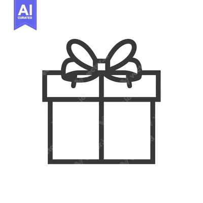 Aset desain premium: A Simple Black and White Line Drawing of a Gift Box with a Bow