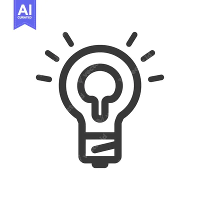 Aset desain premium: A simple black and white line drawing of a lightbulb with rays emanati