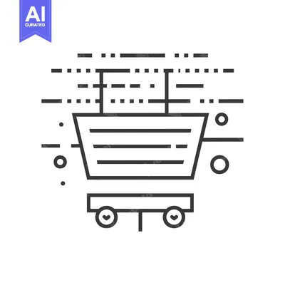 Aset premium populer: A simple black and white line drawing of a mining cart on a track