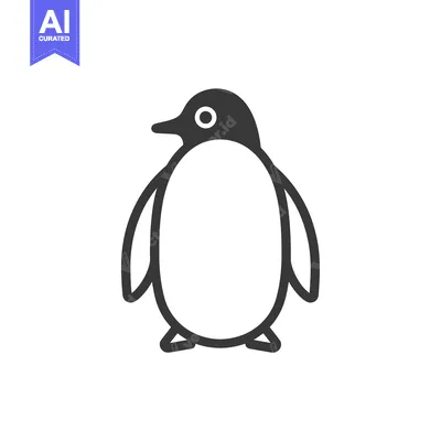 Aset desain premium: A simple black and white line drawing of a penguin