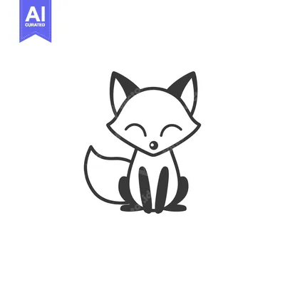Premium design asset: A Simple Black and White Line Drawing of a Sitting Fox