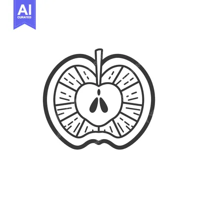 Popular premium asset: A simple black and white line drawing of a sliced apple with a heart-s