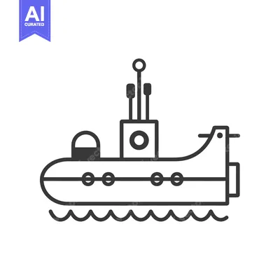 Aset premium populer: A simple black and white line drawing of a submarine