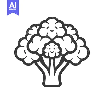 Aset desain premium: A Simple Black and White Line Drawing of Broccoli