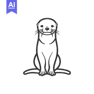 Popular premium asset: A Simple Black and White Outline Drawing of a Sitting Otter