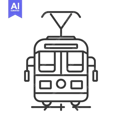 Aset desain premium: Minimalist Line Art Icon of a Tram Front View.