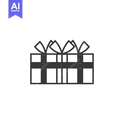 Aset desain premium: A Simple Black and White Outline of a Gift Box with a Ribbon