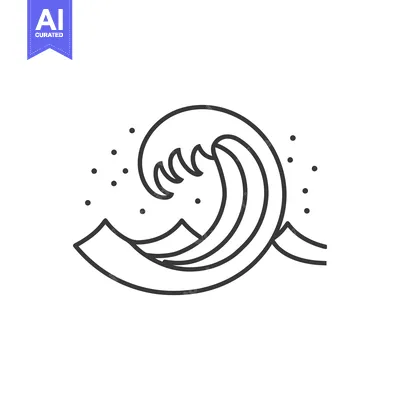Aset premium populer: A simple black line drawing of a large breaking wave