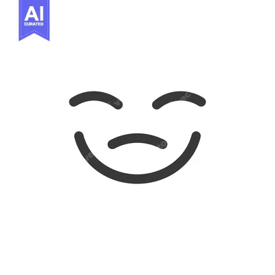Aset desain premium: A simple black line drawing of a smiling face with closed eyes.