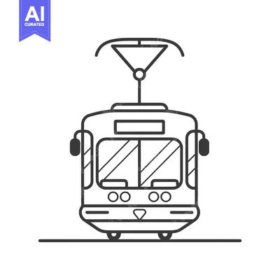 Aset desain premium: A simple black line drawing of a tram or streetcar