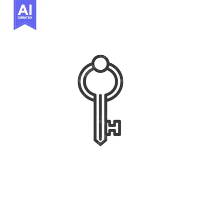 Aset desain premium: A simple black outline drawing of a key with a round head