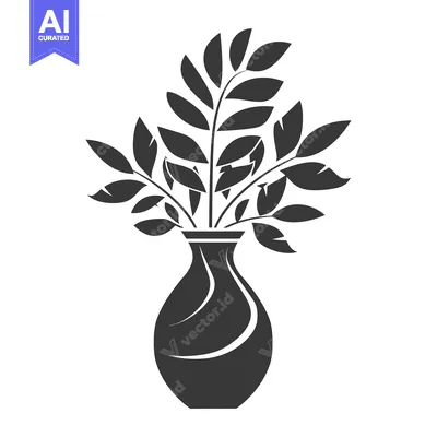 Aset premium populer: A simple black silhouette of a vase with floral stems