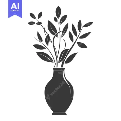 Aset premium populer: A Simple Black Silhouette of a Vase with Leafy Plants Inside