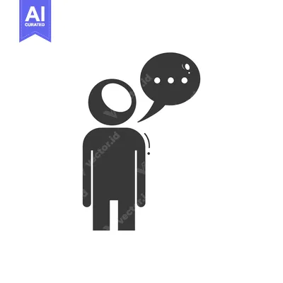 Aset desain premium: A simple black stick figure with a speech bubble above its head