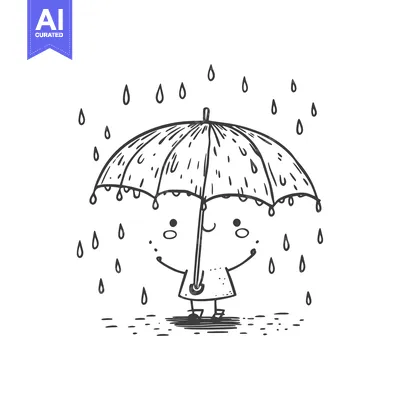 Aset premium populer: A Simple Cartoon Illustration of a Person Holding an Umbrella in the R