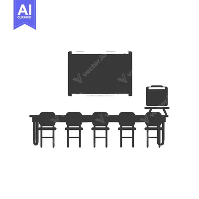 Aset desain premium: A simple classroom with a whiteboard, desk, and chairs