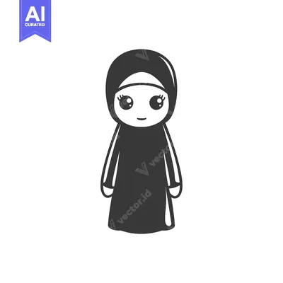 Aset premium populer: A Simple Illustration of a Young Woman Wearing a Hijab