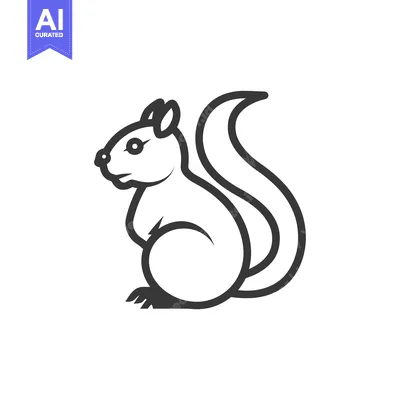 Aset premium populer: A simple line art illustration of a squirrel sitting with its tail cur