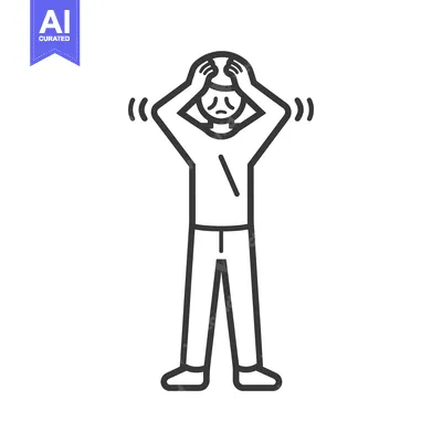 A Simple Line Drawing Depicting a Person Holding Their Head in Distres