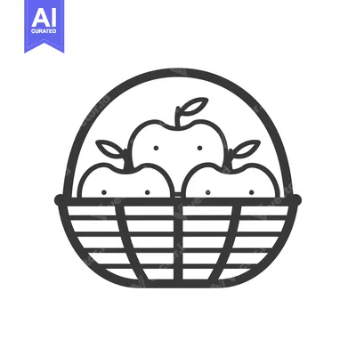 Premium design asset: A Simple Line Drawing of a Basket with Apples Inside