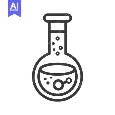 Aset desain premium: A Simple Line Drawing of a Beaker with Bubbling Liquid and a Molecule