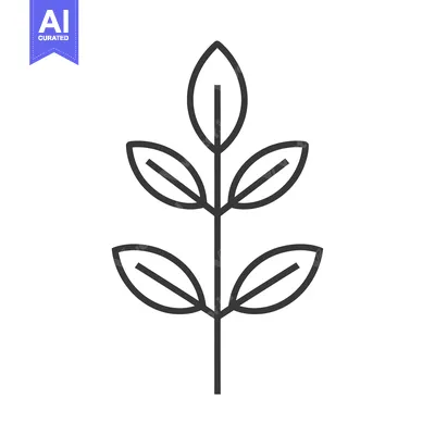 Aset desain premium: A Simple Line Drawing of a Branch with Five Leaves
