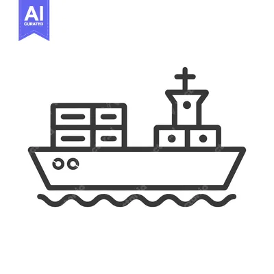 Aset premium populer: A simple line drawing of a cargo ship on the water
