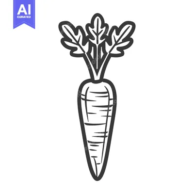 Aset desain premium: A Simple Line Drawing of a Carrot with Green Tops
